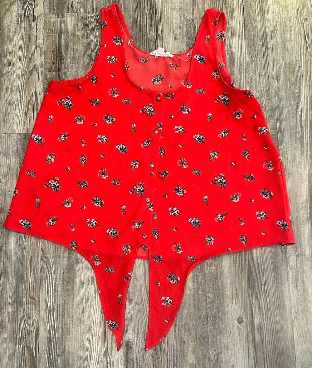 Gypsy & Jade Red Floral Button-Down Tie-Front Sleeveless Tank Top Size XL